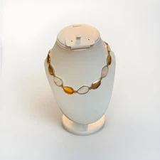 Charming Charlie Gold Tone Teardrop Necklace 16” + 2” Ext Amber & White Oval