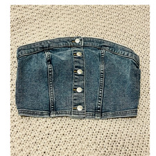 Divided by H M Strapless Denim Corset Top Button Front Blue Women s XS
