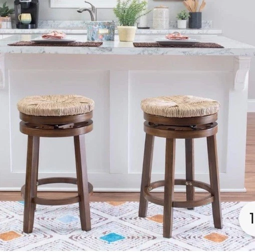 Linon Home Decor Bar Stools (25.47"x17.99") DurableWood Seagrass Walnut Brown - Image 4 of 4