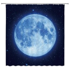 Moon Shower Curtain 70x70 Inch Fantasy Starry Sky Blue Navy Black Fabric Hooks