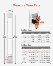 Sliding Glass Dog Door 75-80" Adjustable Aluminum Pet Door for Small Dogs