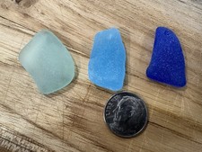 Sea glass - 3 Blue Top Drilled Pendant Pieces - Lot 446