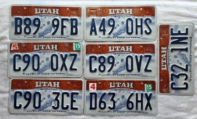 LOT (7) UTAH LICENSE PLATES LIFE ELEVATED GREATEST SNOW ON EARTH RED WHITE BLUE