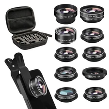 Cell Phone Camera Lens Kit,11 in 1 Super Wide Angle+ Macro+ Fisheye Lens +Tel...