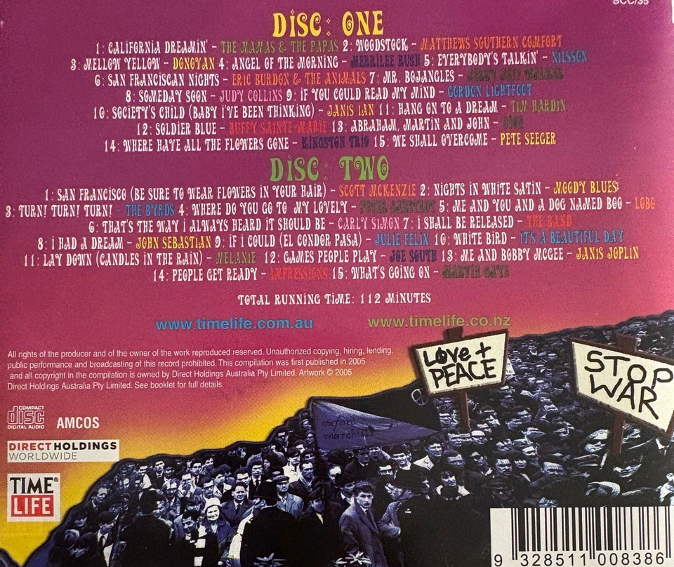 TIME LIFE - Sounds Of The Sixties Love & Peace Flower Power 2 x CD 2005 AS NEW! - Image 2 of 2