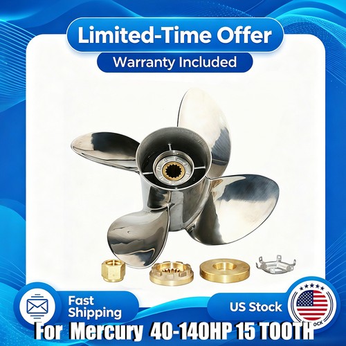 4B 13x19 Stainless Steel Outboard Propeller For Mercury 70 90 100 115 125 140HP - Afbeelding 1 van 7