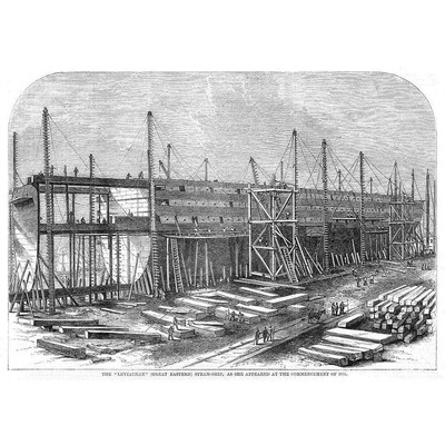 SCHIFF Der Leviathan (Großer Osten) Dampfschiff Anfang 1855 - alter Druck 1857