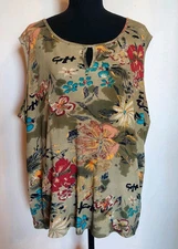 White Stage Floral Shirt Sleeveless NEW NWT 26 28 Stretch