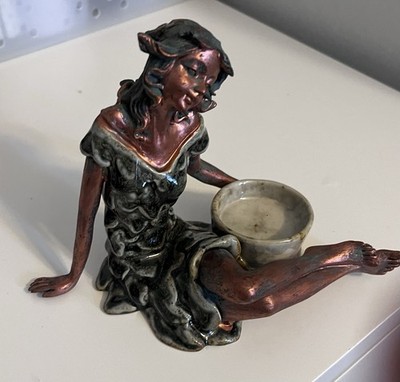 Art Nouveau style Woman In Green Dress Figurine with Tea Light Holder Unbranded