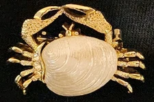 Gerry's Gold Tone Crab Shell Pin Brooch Sea Rhinestones Vintage 1960s Signed