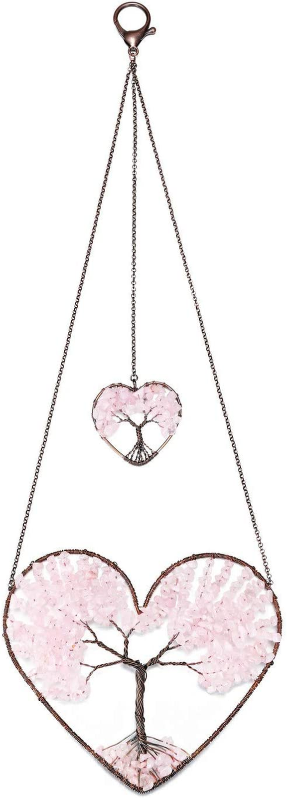 Rose Quartz Heart Tree of Life Dream Catcher Hanging Ornament Bohemian Pink Doub