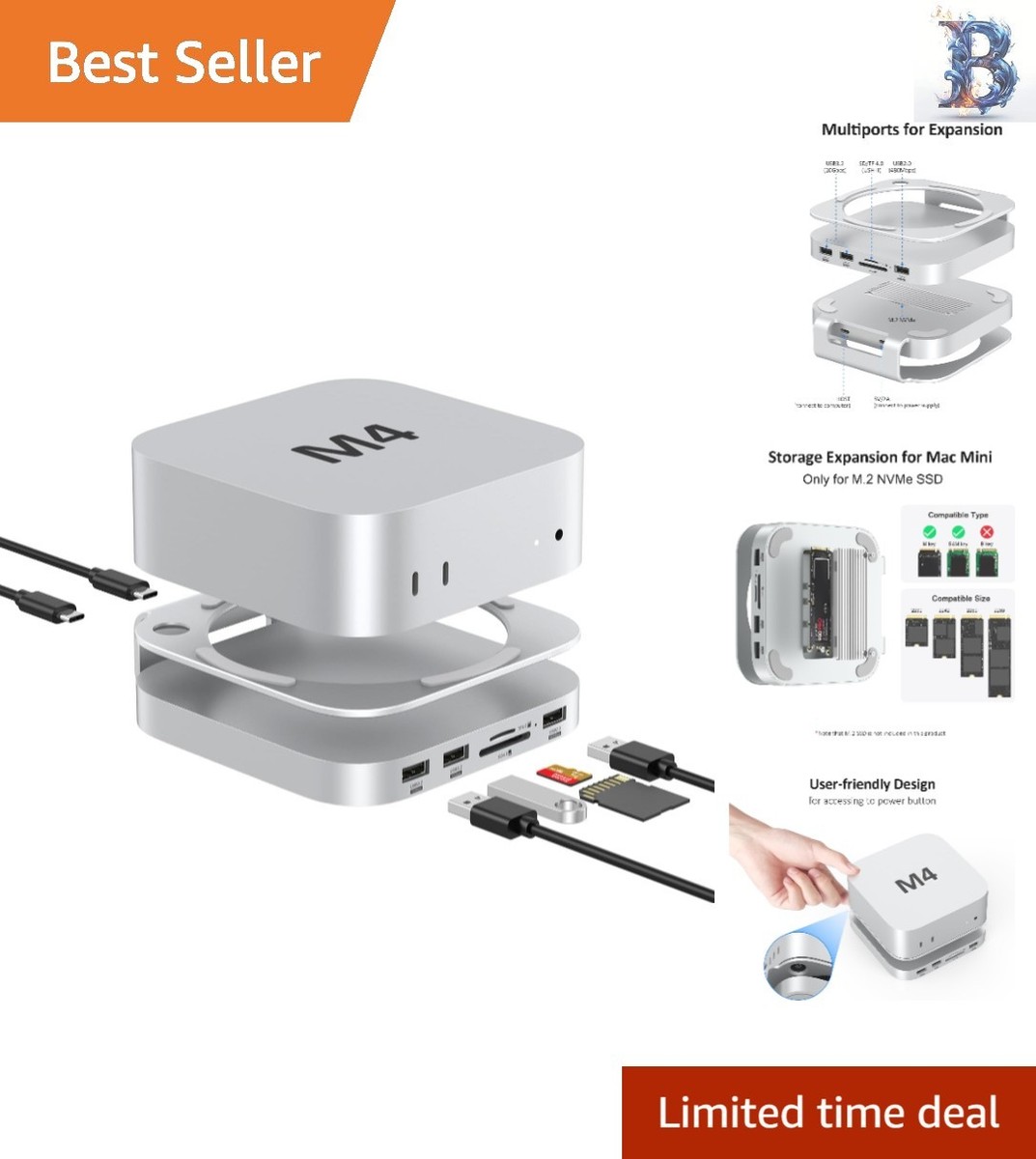 Apple Mac mini M4Pro 24GB, 512GBSSD + ハブ Akyyajaure 9-in-1 Aluminum Hub for Mac Mini M4 Pro: Stylish