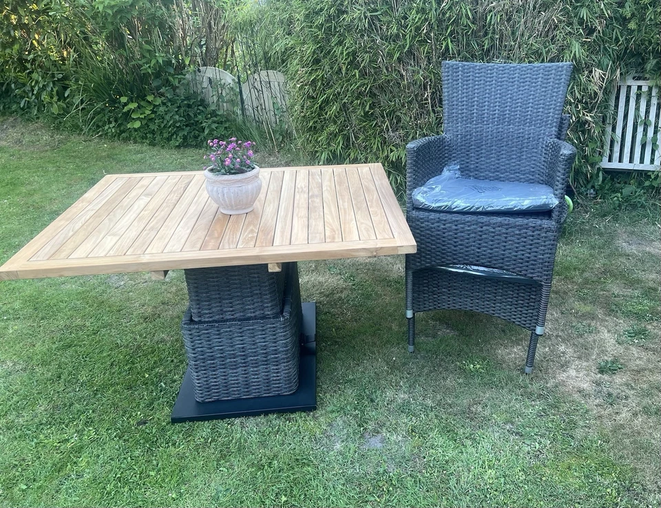 Sitzgruppe Balkon-Set mit Funktionstisch Teak - Alu Geflecht 120 X  96cm - Bild 4 von 4