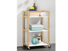 Badregal Küchen Trolley auf Rollen 3 Etagen, Bambus Regalwagen Beistellwagen NEU