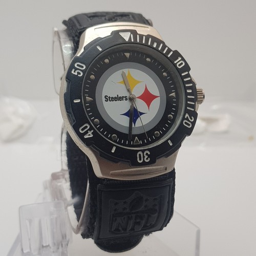 Steelers Game Time Quartz Analog Watch Black Leather Band...NEW BATTERY - Picture 2 of 9