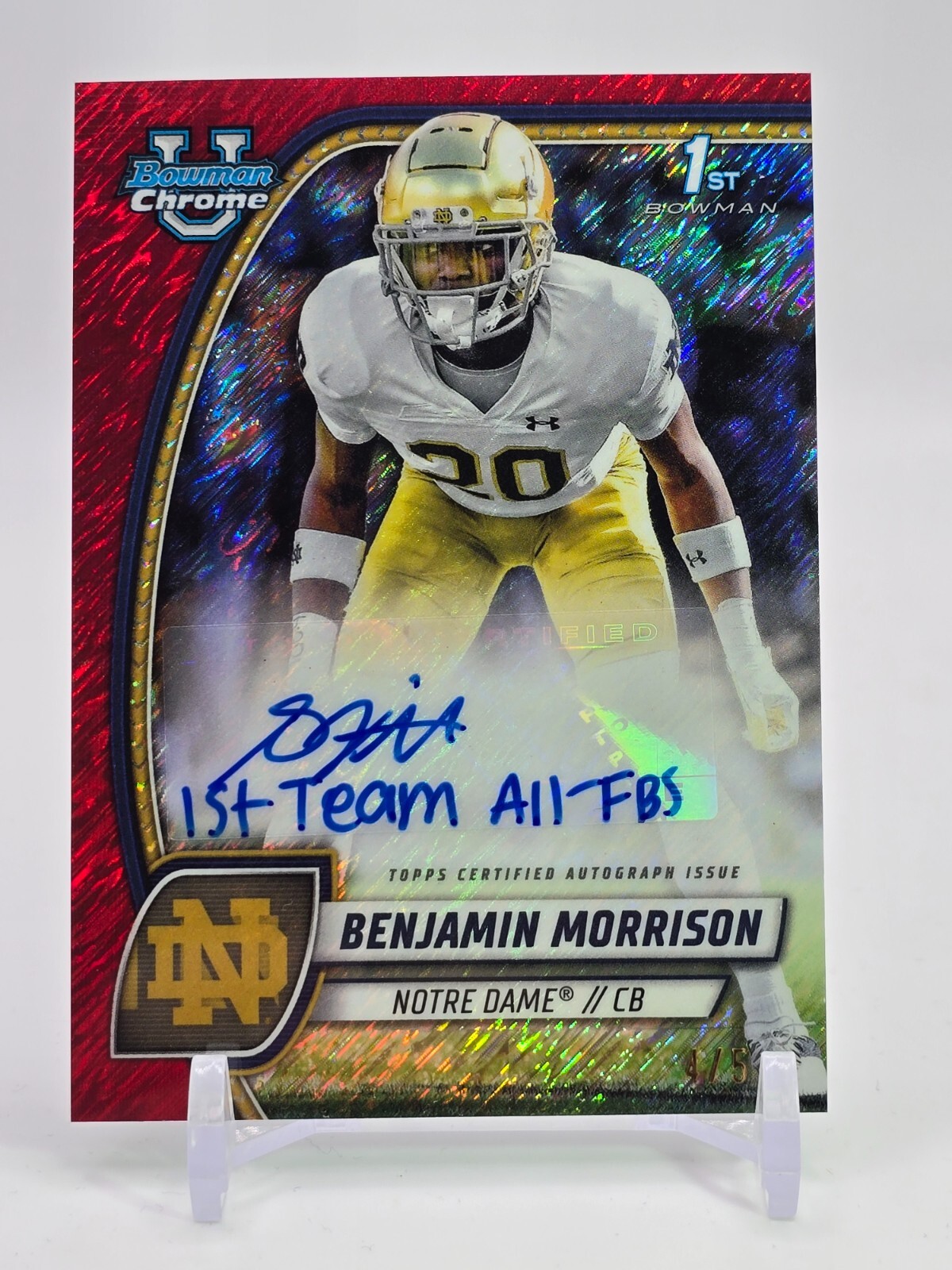 2024 Bowman Chrome U University Red Shimmer Autograph /5 | Benjamin Morrison