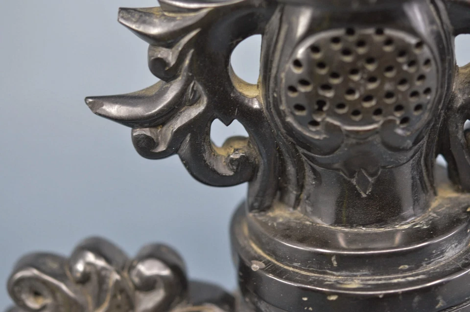 Quemador de incienso vintage, chino, resina tallada, 11,5 pulgadas de alto Foto 3 de 4