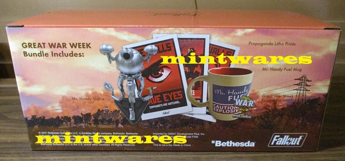 Fallout Great War Week Bundle Mr Handy Statue Print Pin Mug Cup Sold Out NEW