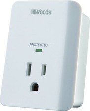 White Slim Surge Protector with 1080 Joules 1 Outlet Wall Tap Power Strip