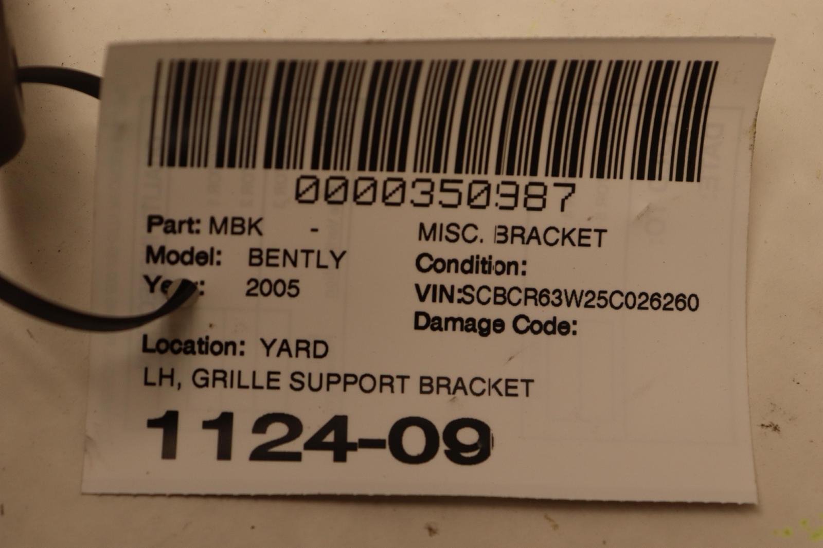 2003-2011 BENTLEY CONTINENTAL GT LEFT SIDE RADIATOR GRILLE SUPPORT BRACKET OEM