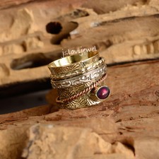 Mozambique Garnet Gemstone 925 Sterling Silver Spinner Fidget Ring For Women