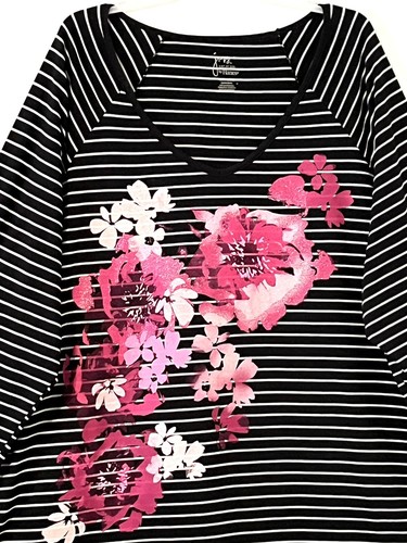 JMS Just My Size 4X Graphic Tee Shirt Black Pink Glitter Flowers Long Sleeve - Picture 2 of 4