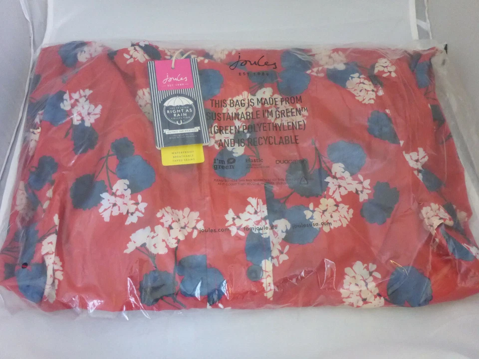 Joules 204454 GoLightly Red Lilypad Packaway Jacket Waterproof Mac Coat Women 10 - Image 4 of 4