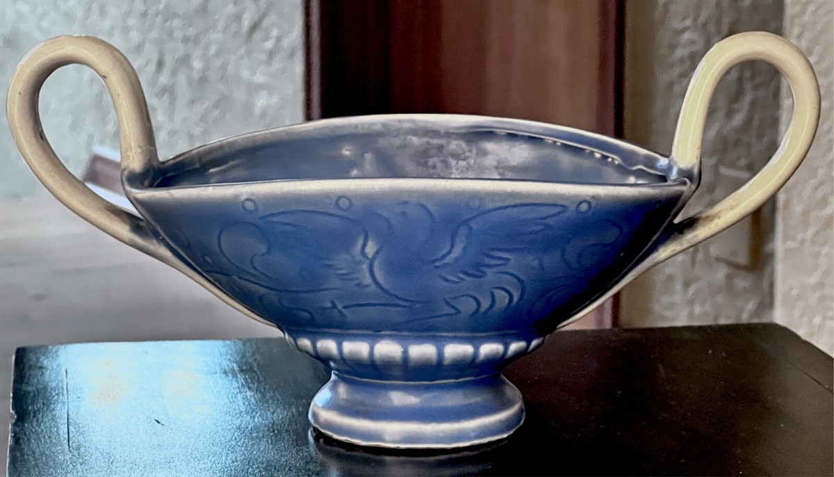 Vintage 1930's Unusual Blue Ceramic Made in Japan Vessel