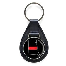 Thin Red Line Connecticut Firefighter Black Leather Keychain Silver Keyring 