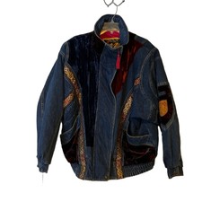 Izzi Jean Jacket Coat Womens Medium Patchwork 90s Y2k Textured Pockets Vintage