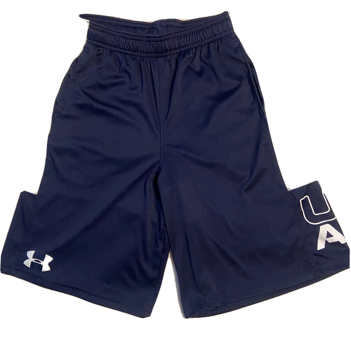 Under Armour Boys Basketball Shorts Navy Blue w/White Trim Size