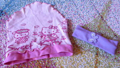 Hello Kitty Kopftuch rosa ca.49cm + Stirnband Schmetterling lila Mädchen ca.43cm