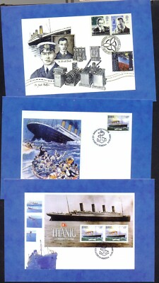 Satz von DREI modernen Postkarten mit Titanic FDC (Ref: M Tanner, Ref # 1 - 3)