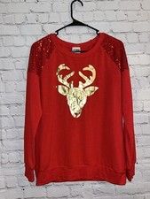 Jerry Leigh Pullover Sweatshirt Juniors M Red Reindeer Sequins Long Sleeve 0168