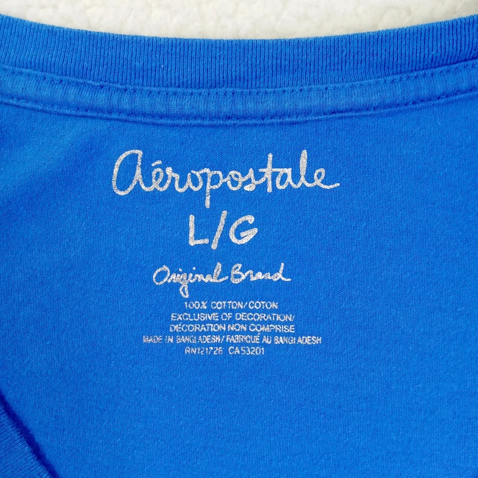 Aeropostale T 恤成人大号短袖蓝色带标志贴花 — 第 3/4 张图片
