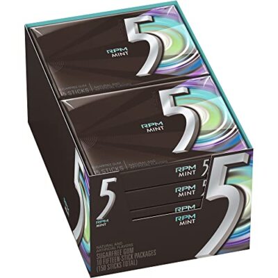 5 Gum RPM Mint Sugarfree Gum, 15 Count (Pack of 10) 