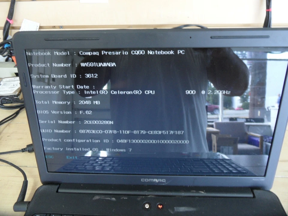 Compaq Presario CQ60 For Parts Posted Bios No Hard Drive - Image 2 of 4
