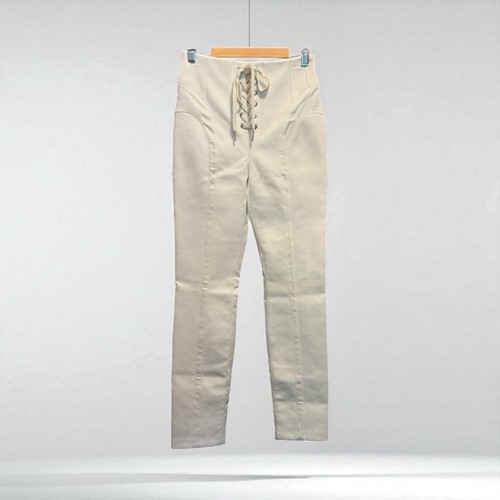 Dion Lee Lace Up Trouser Bonded Cotton Ivory Size US XS Skinny Fit NWT Flaw Read