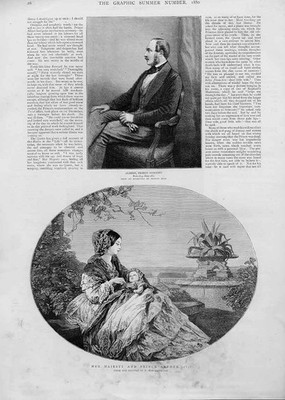 Original alter antiker Druck Albert Prinz Gemahlin Königin mit Prinz Arthur 1850