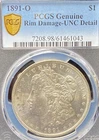 1891 O $1 MORGAN SILVER DOLLAR PCGS GENUINE UNC DETAIL