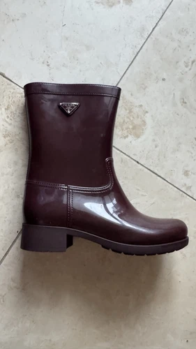Prada Rain Boots In Maroon Pre owned Size 39