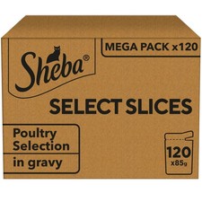 120 x 85g Sheba Select Slices Adult Wet Cat Food Pouches Mixed Poultry in Gravy 4.86 per kilo