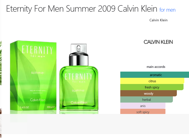 Eternity Summer For Men By Calvin Klein EDT Spray 3.4 fl oz 2009