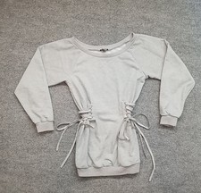 Fashion Nova Women Sweatshirt Dress Large Gray Long Sleeve Boat Neck Side Ties