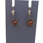 Vintage Sterling Silver & Amber Drop Earrings Floral Feathers Dangle 925 Signed