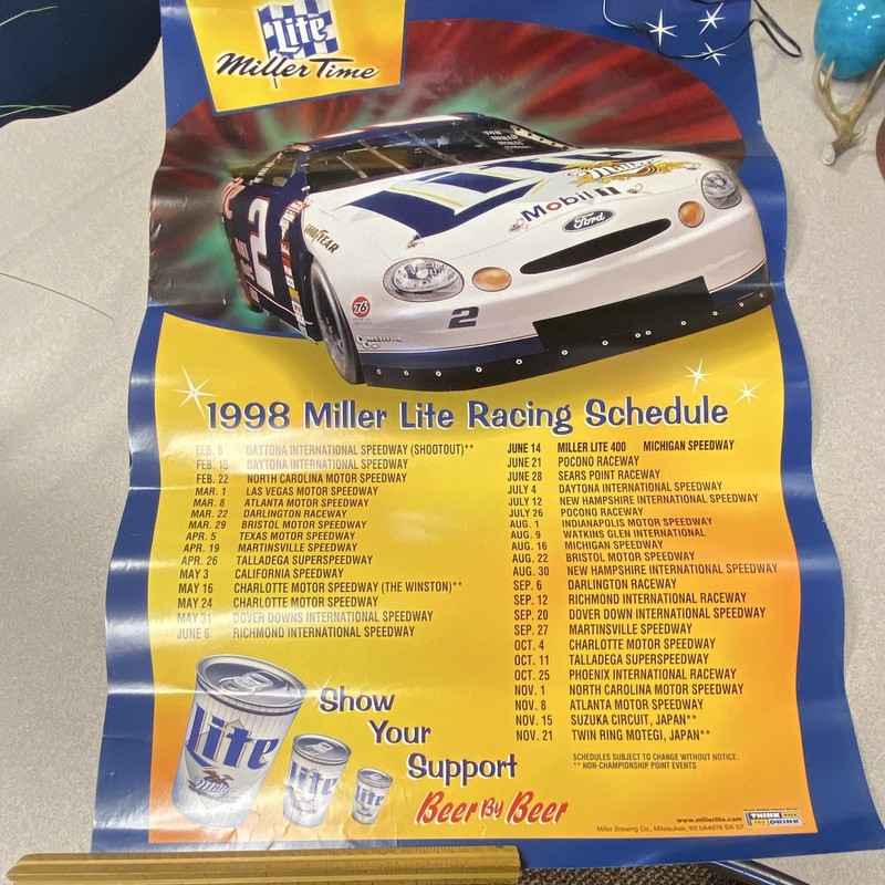 Miller Lite 1998 Racing Schedule Poster "It's Miller Time" Breweriana Theme