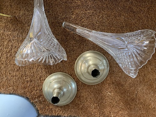 Pair 2 Antique Edwardian Spill Vases Silver Plated Base Cut Glass Epergne 1900 - Picture 11 of 11