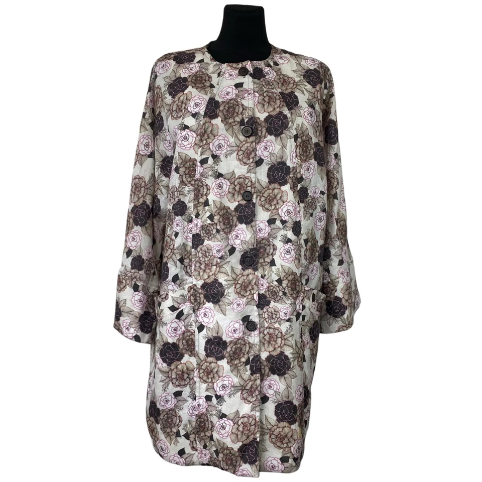 PURE LINEN FLORAL PATTERN CAPE COAT MEŽROZE / WILDROSE. MADE IN LATVIA. SIZE 3XL - Image 2 of 4