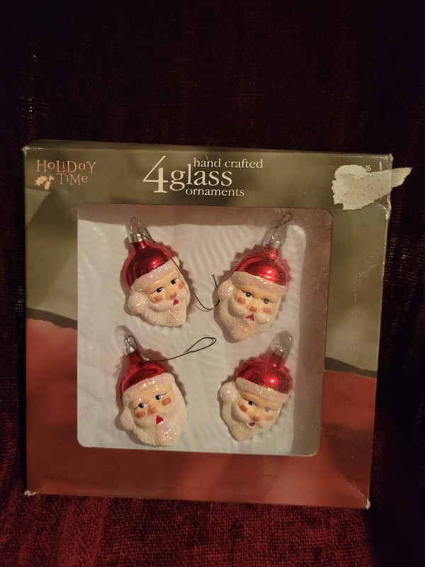 4 Vintage Merry Christmas Tree Mercury Blown Glass Santa Claus Ornaments NICE