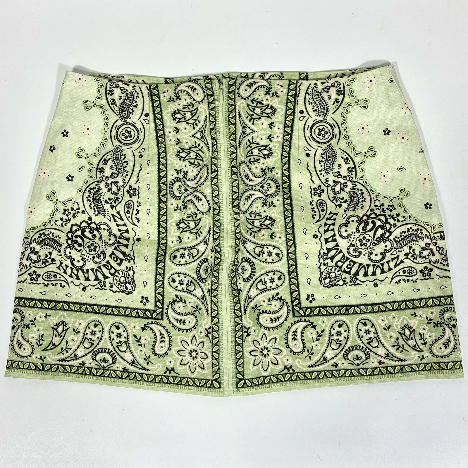 Zimmermann Matchmaker Bandana Linen Mini Skirt Mint US 12 NWT AU 4